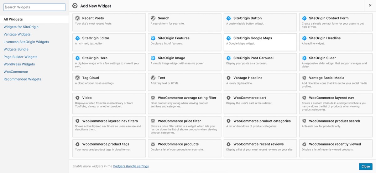 SiteOrigin Widgets Bundle collection