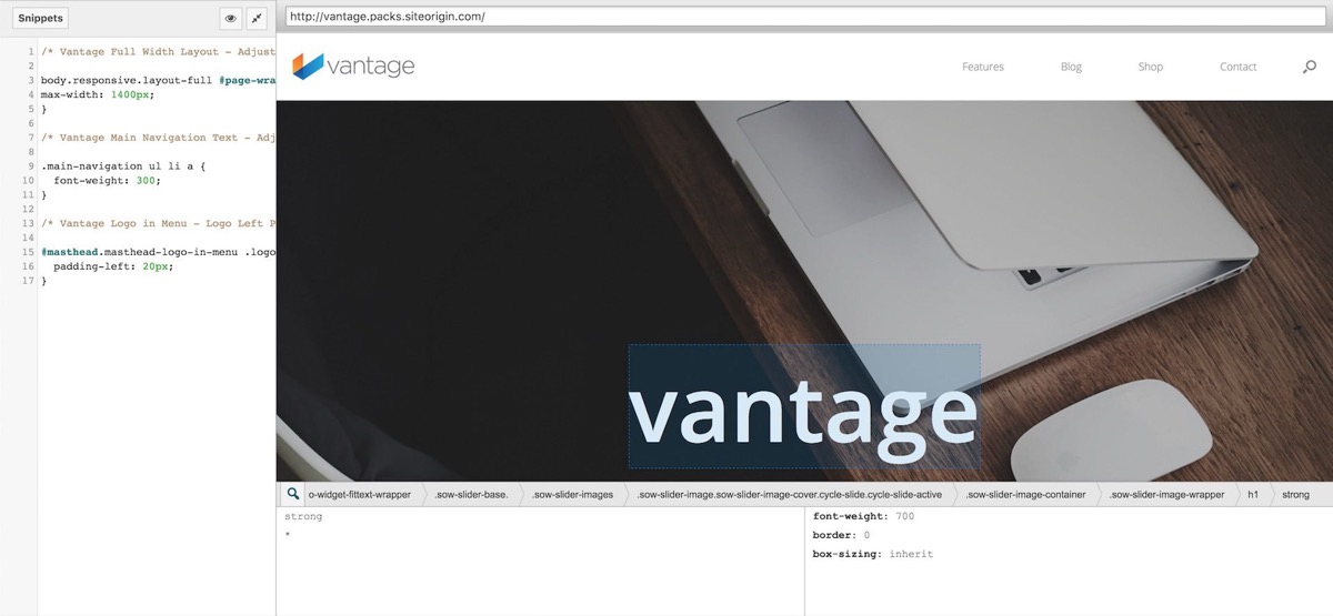SiteOrigin CSS visual editor customizing styles in Vantage theme