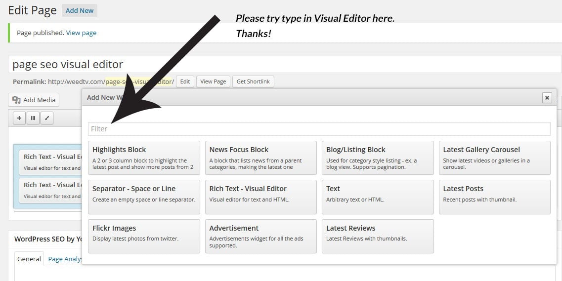 Enter Visual Editor as a search term in the field indicated.