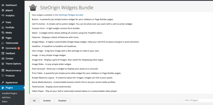 SiteOrigin Widgets Bundle update announcement error - SiteOrigin