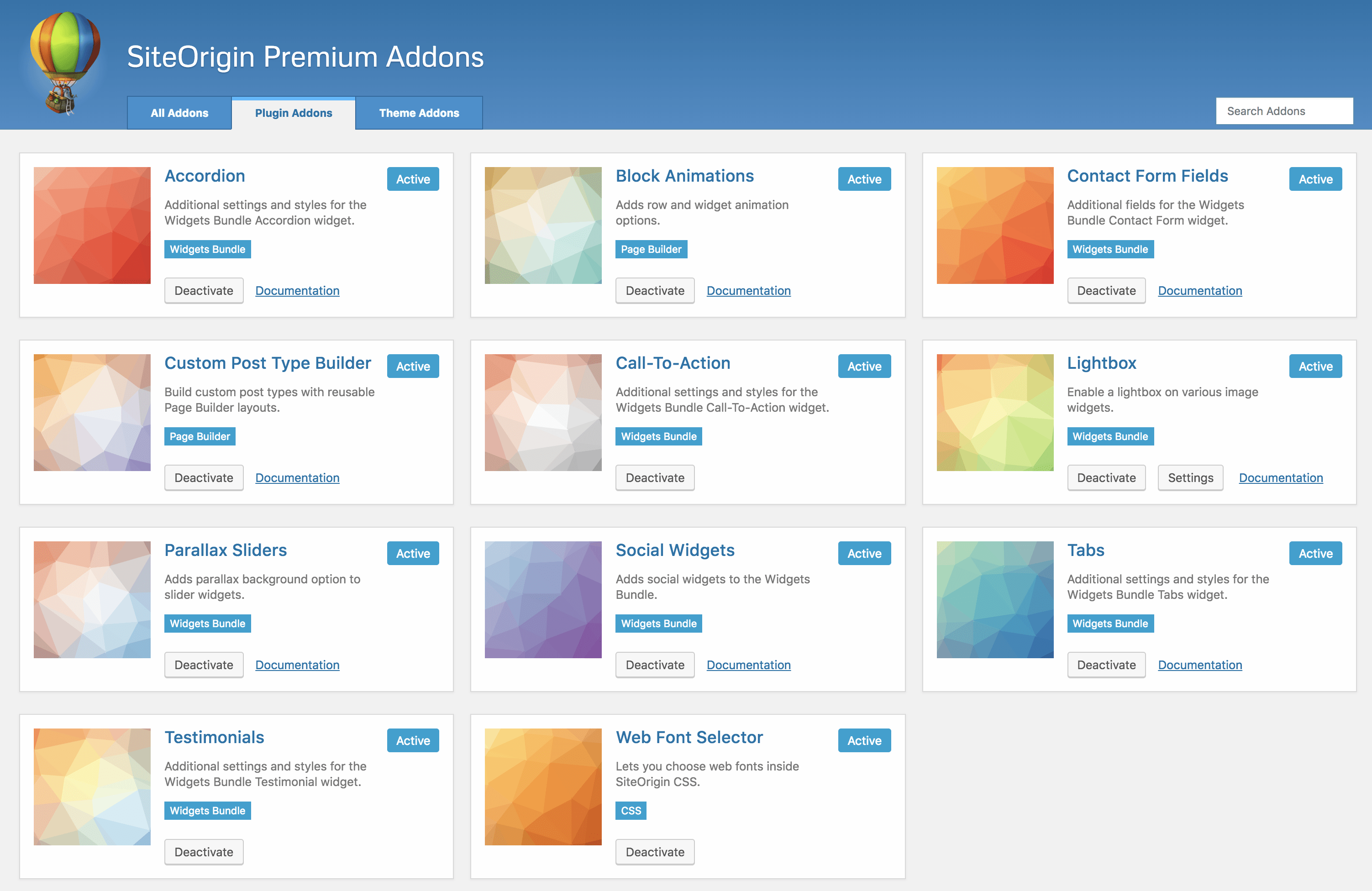Plugin Addons SiteOrigin