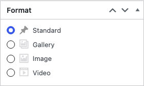 The Format box with Standard, Gallery, Image and Video choices