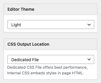 The Editor Theme and CSS Output Location settings