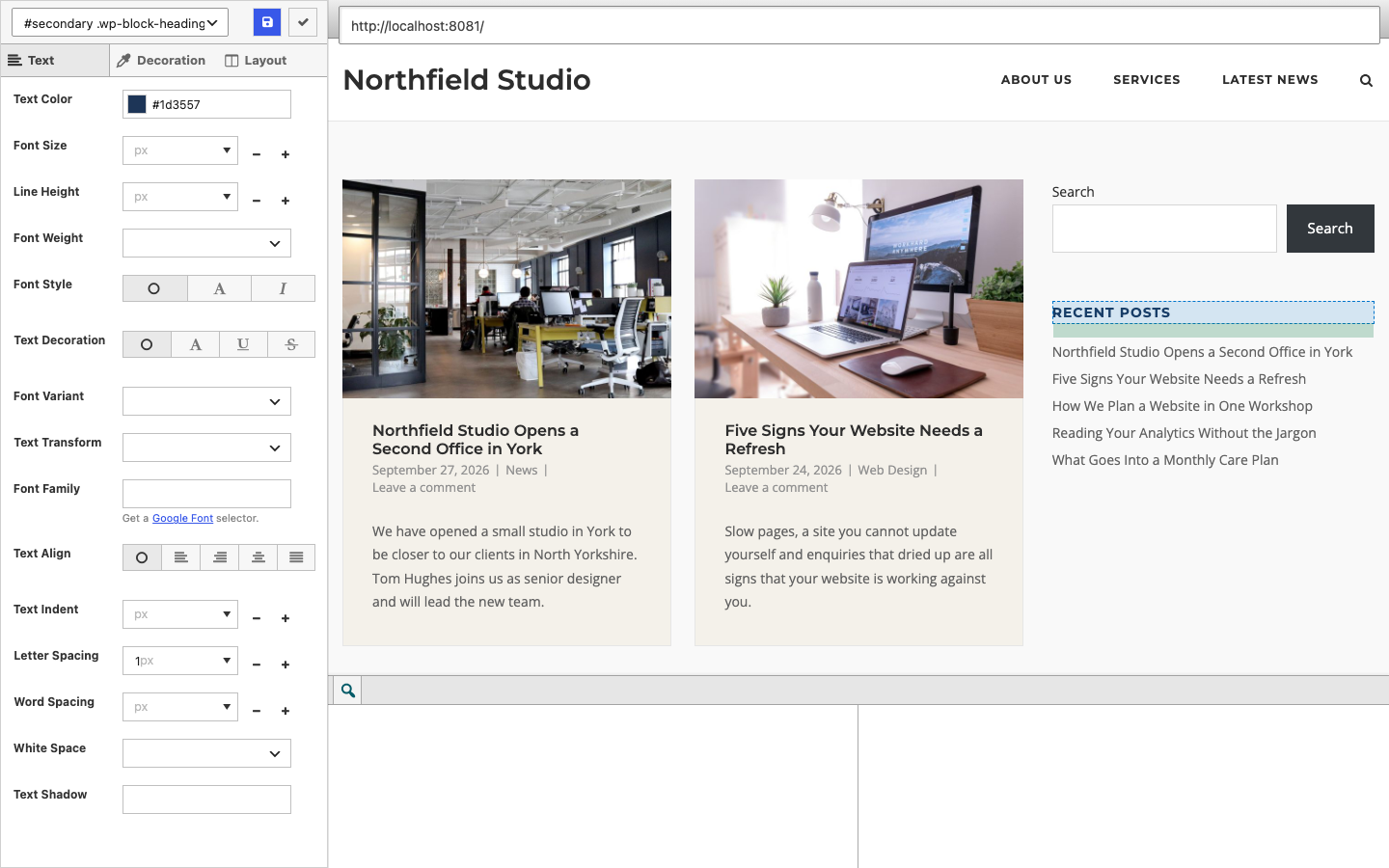 Visual Mode with the Text tab controls and the live preview