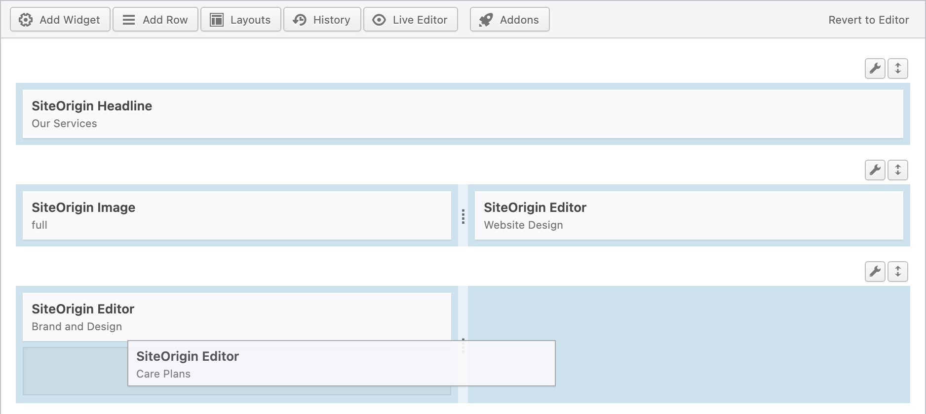 A widget being dragged to another column