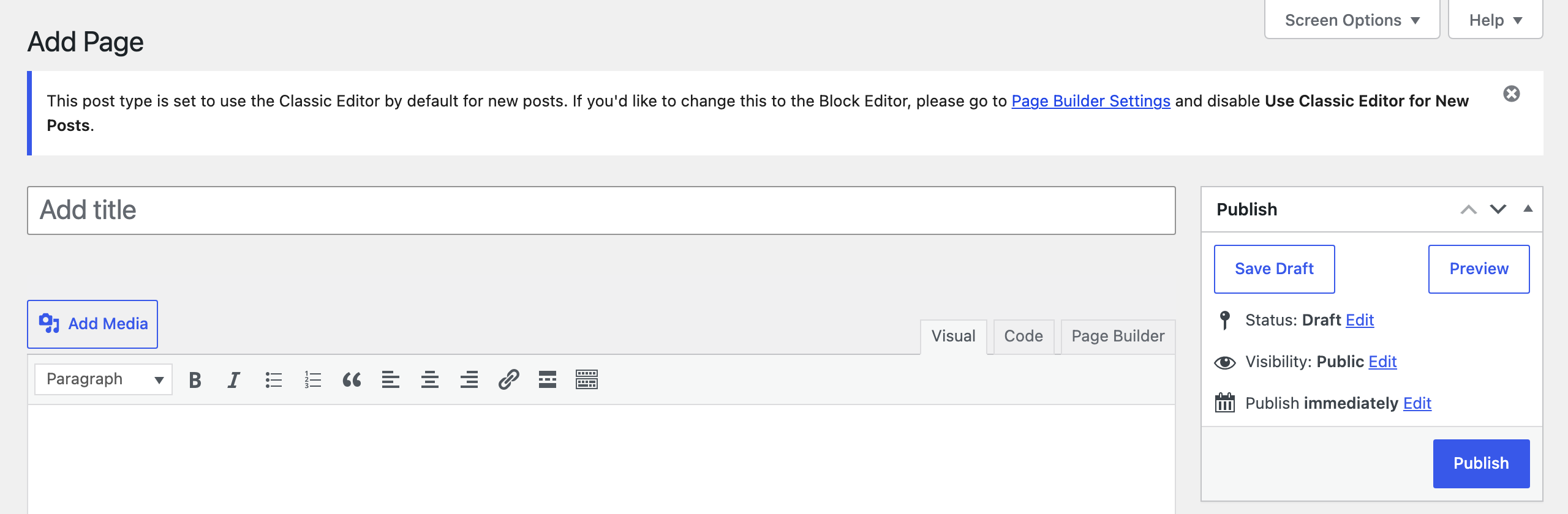 The notice that says new posts use the Classic Editor by default