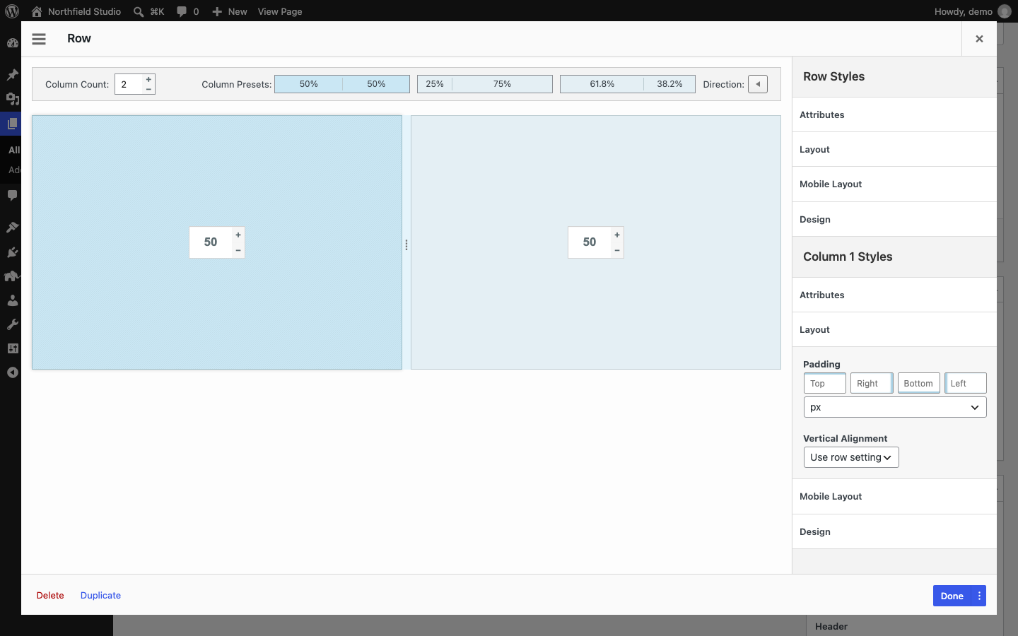 Column Styles in the Edit Row dialog
