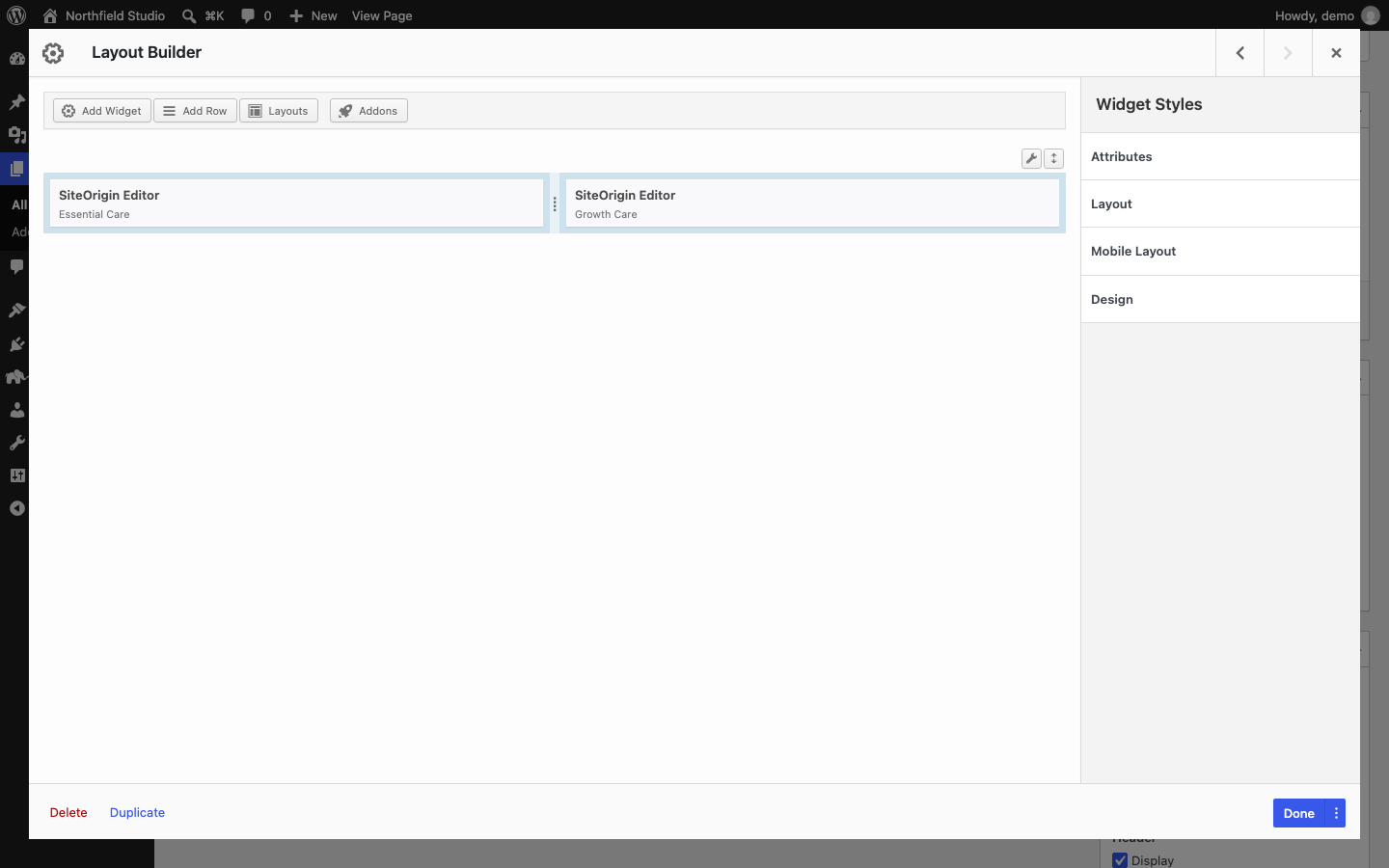 The Layout Builder widget with a nested layout