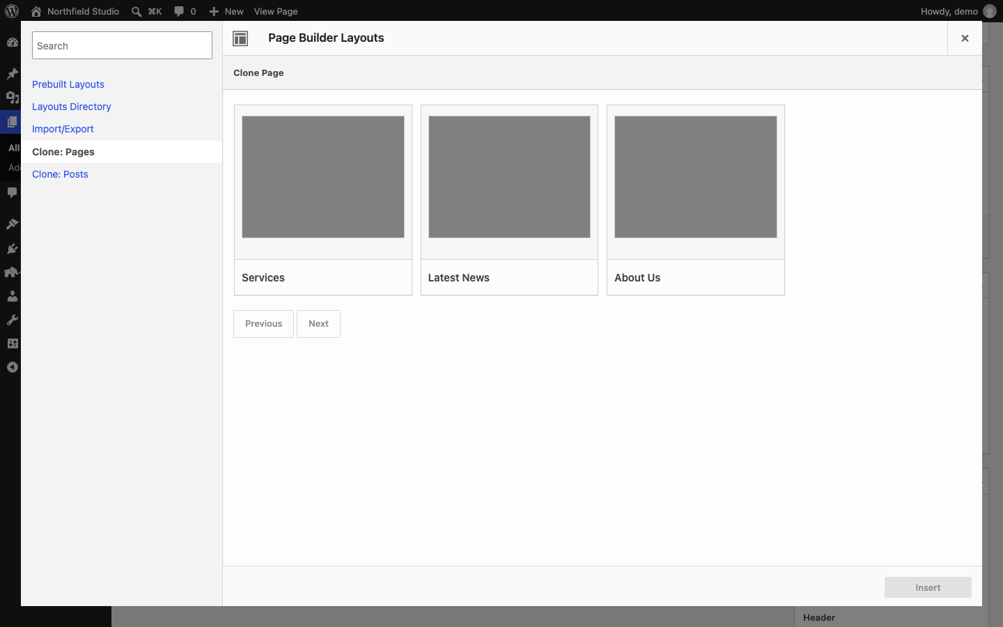 The Clone: Pages tab in the Layouts dialog