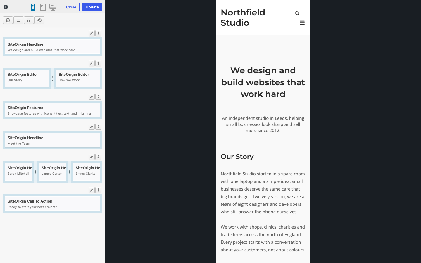 The Live Editor in mobile preview