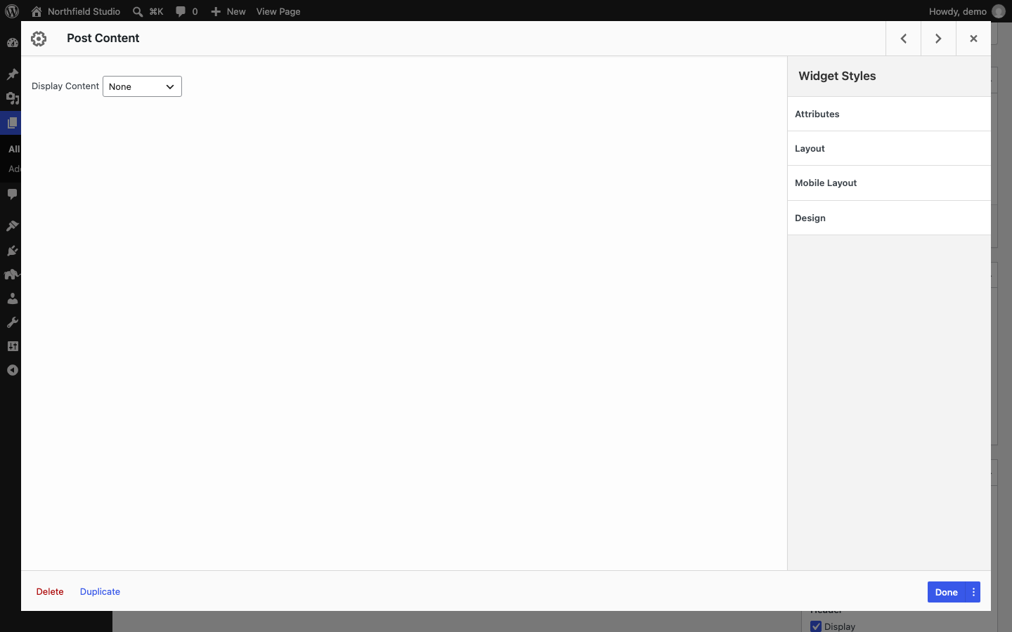 The Post Content widget form