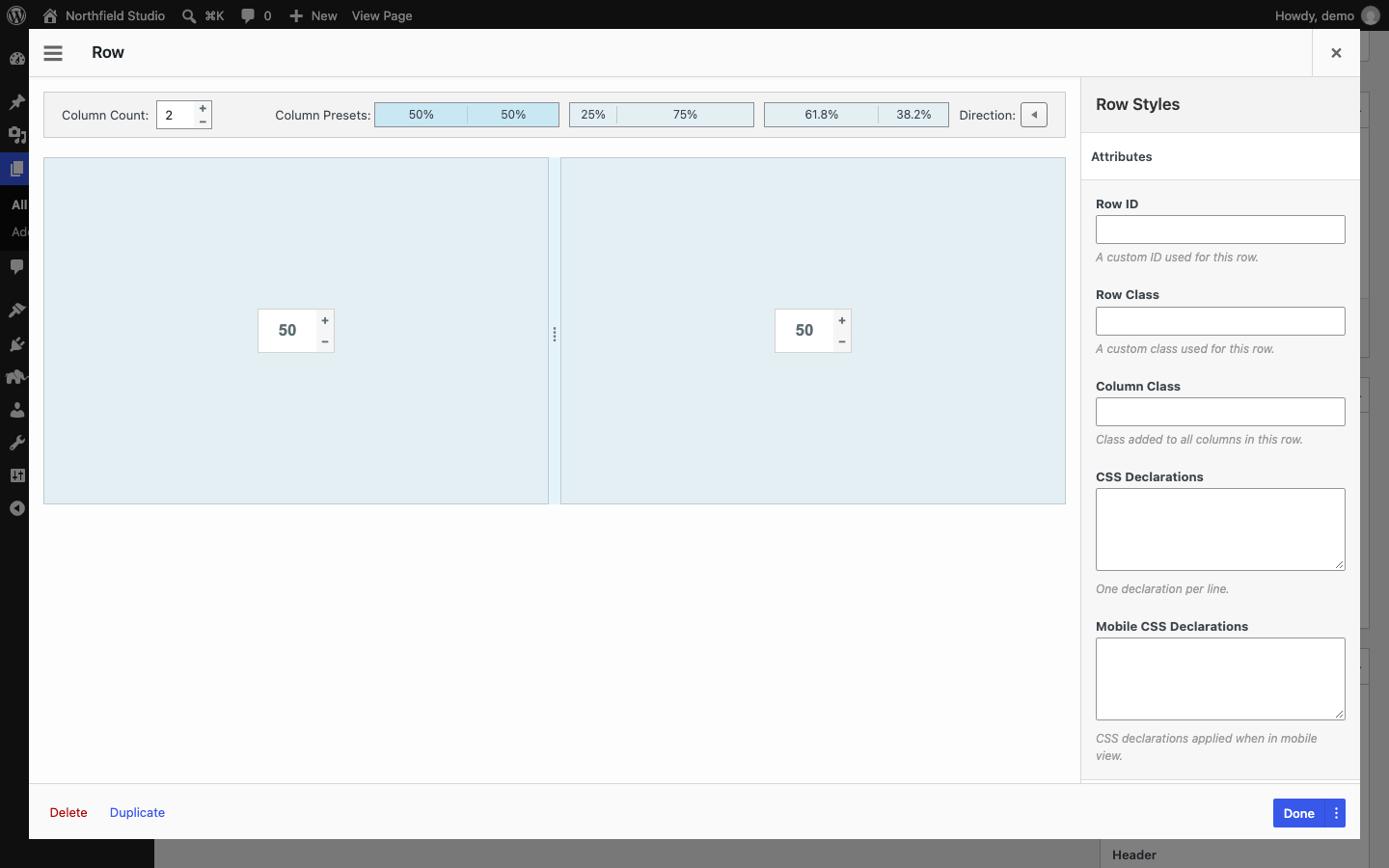 Row Styles, Attributes section