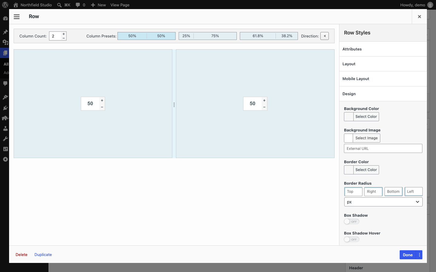 Row Styles, Design section
