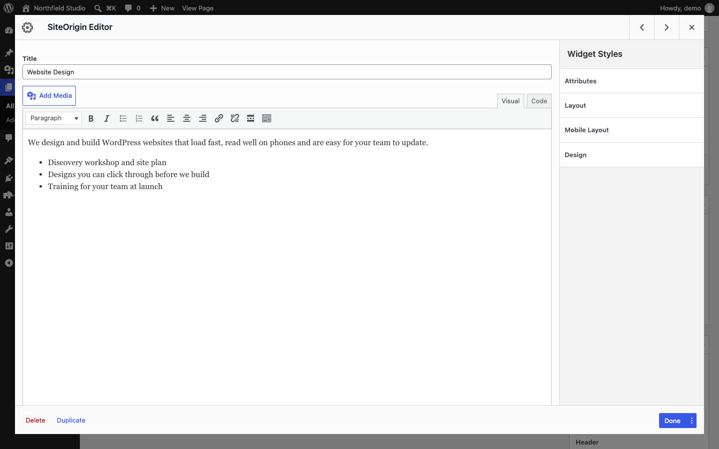 A widget edit dialog with the Widget Styles sidebar