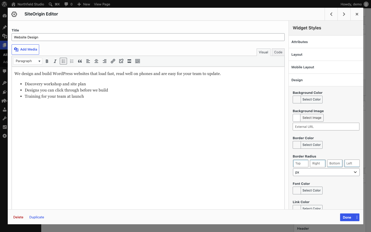 Widget Styles in a widget edit dialog