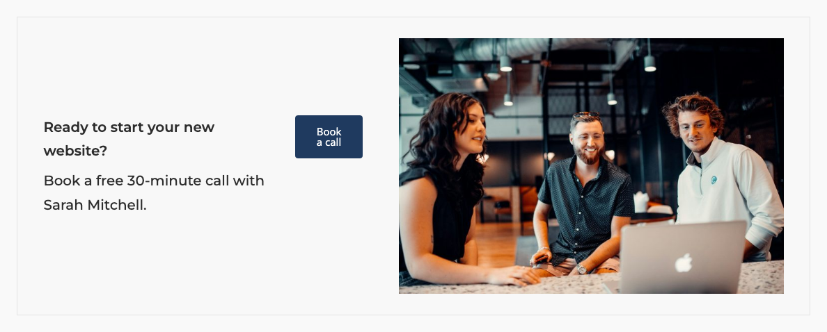 A Call To Action widget with a photo to the right of the title, subtitle and button