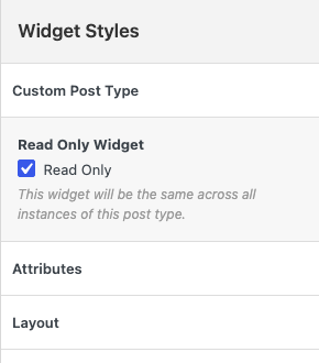 The Custom Post Type group in Widget Styles with Read Only checked