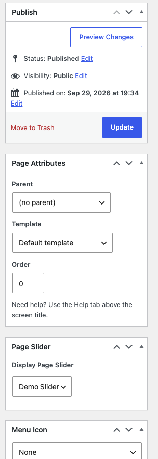 The Page Slider box in the page editor with the Display Page Slider list