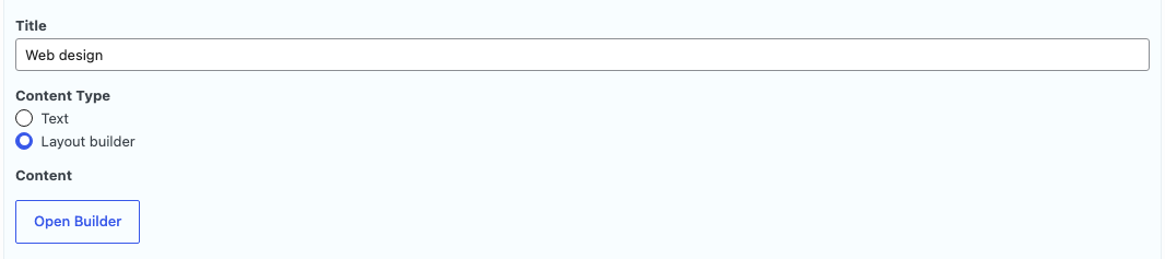 A carousel item with Content Type set to Layout builder