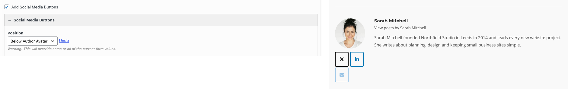 Premium social media buttons in the Author Box widget