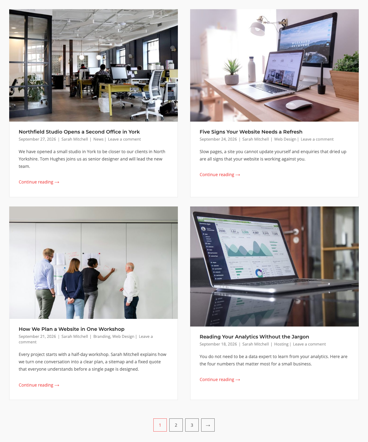 Blog widget Grid template with two columns