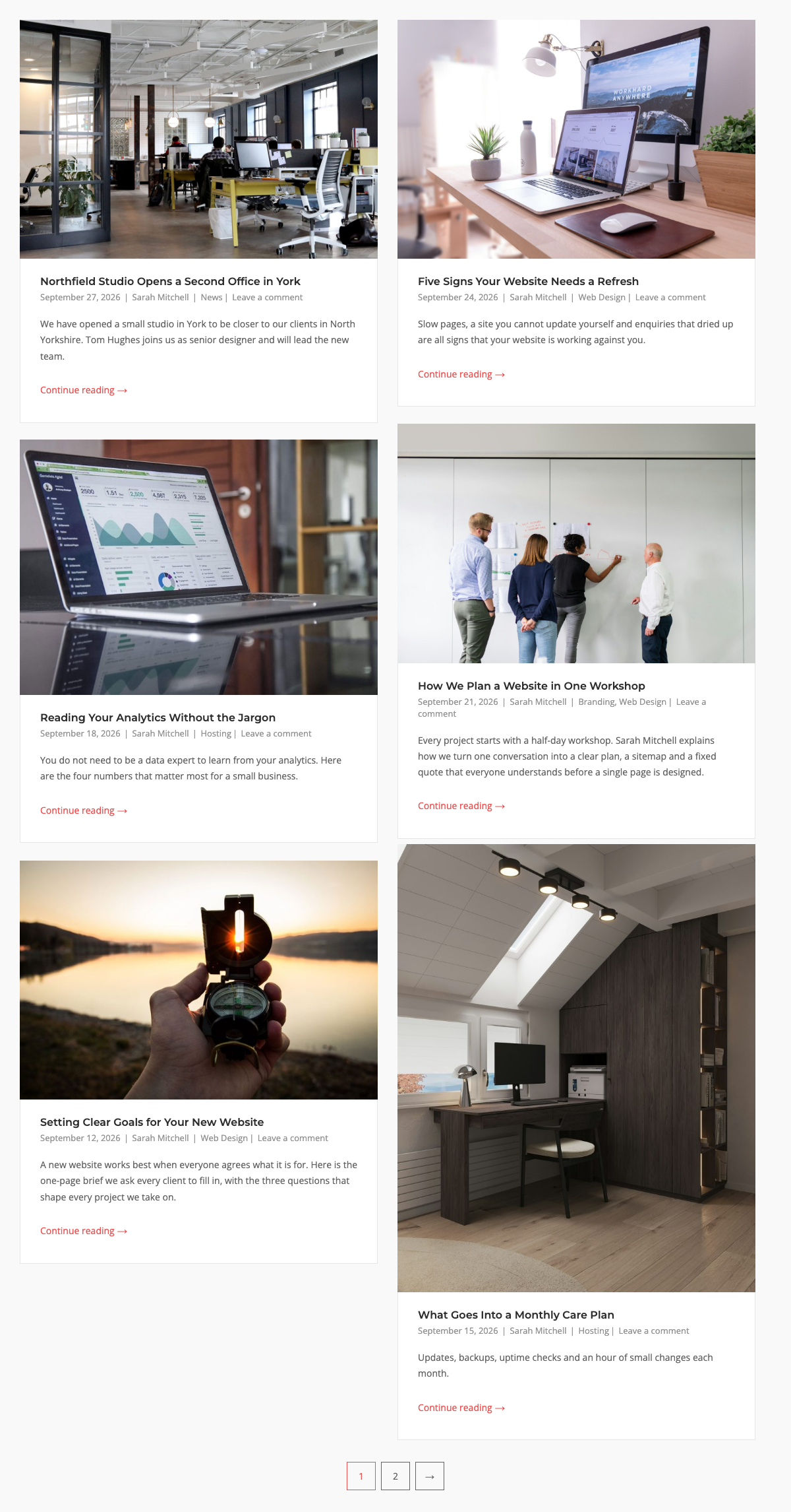 Blog widget Masonry template with posts of different heights