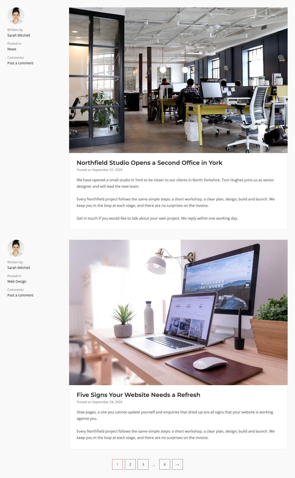 Blog widget Offset template with the author column on the left