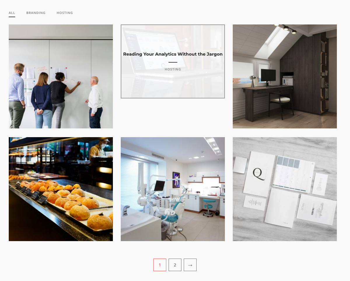 Blog widget Portfolio template with the filter bar