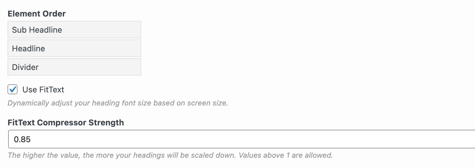 The Element Order control in the Headline widget
