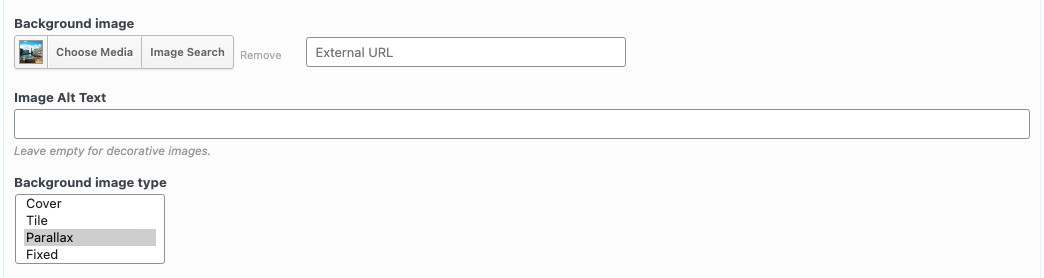 Background image type options, including Premium Parallax