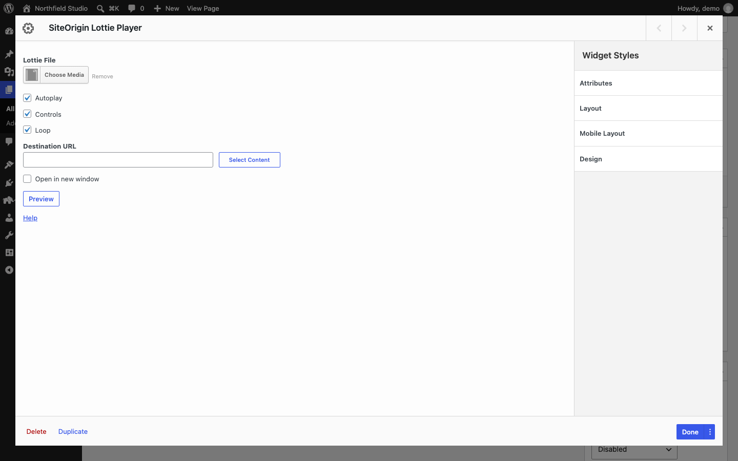 The Lottie Player widget form