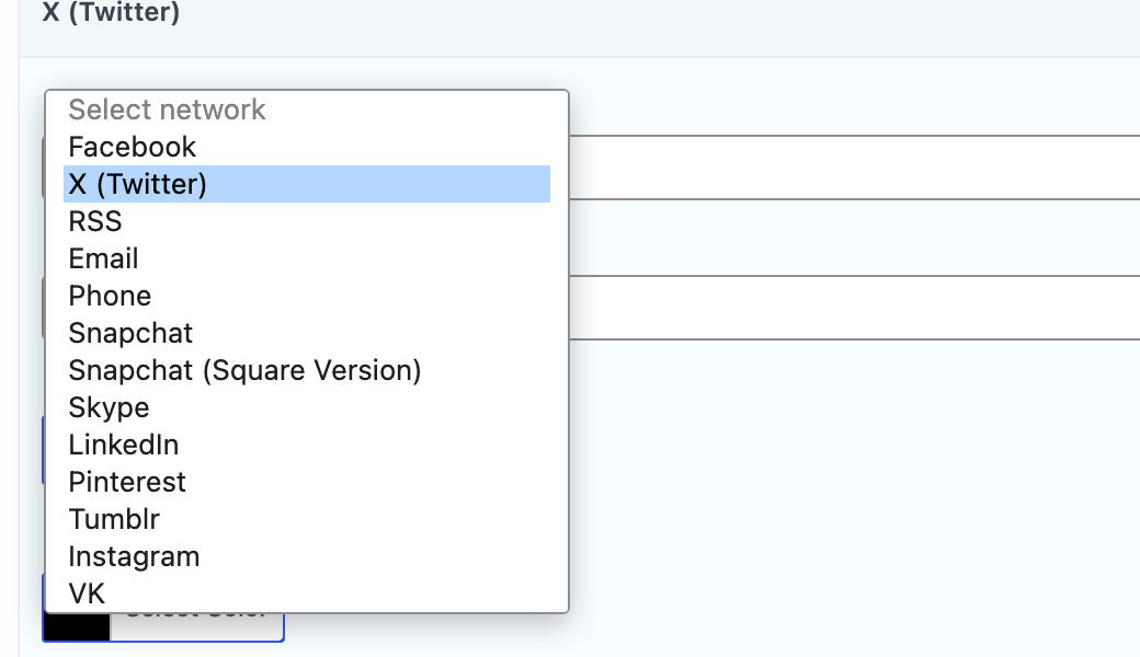 The Select network drop-down list