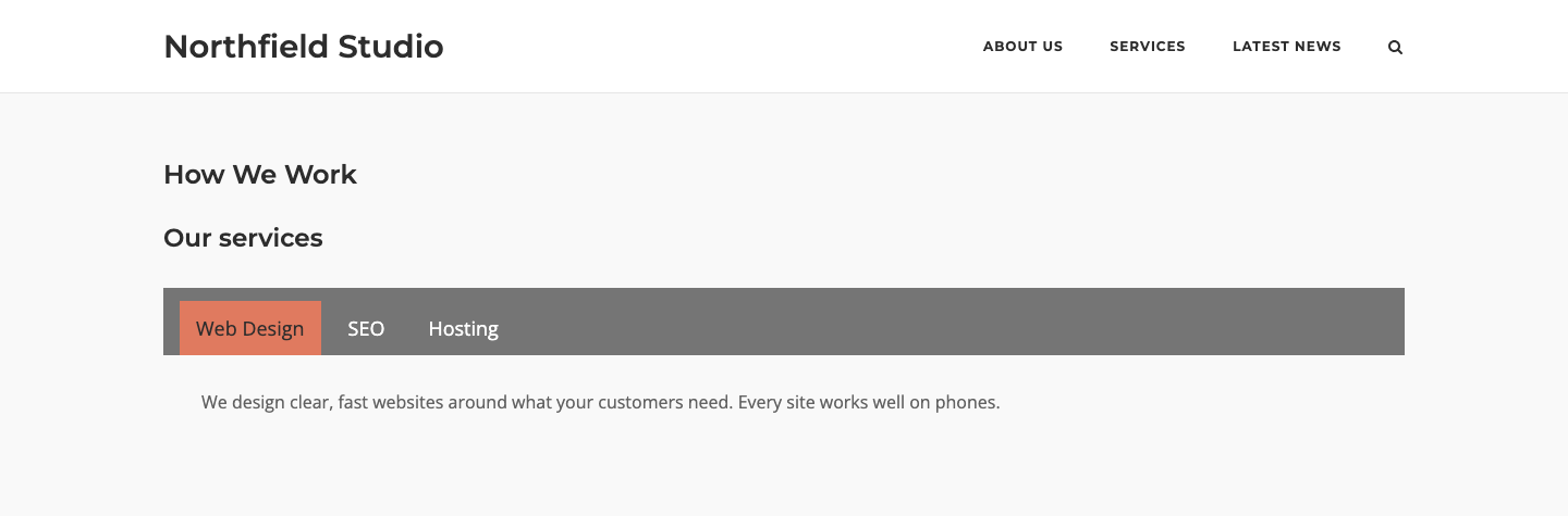 Three tabs on the front end with the first tab selected