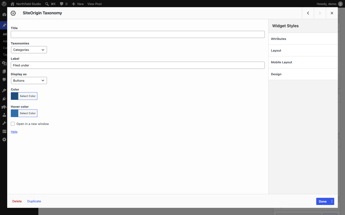 The Taxonomy widget form