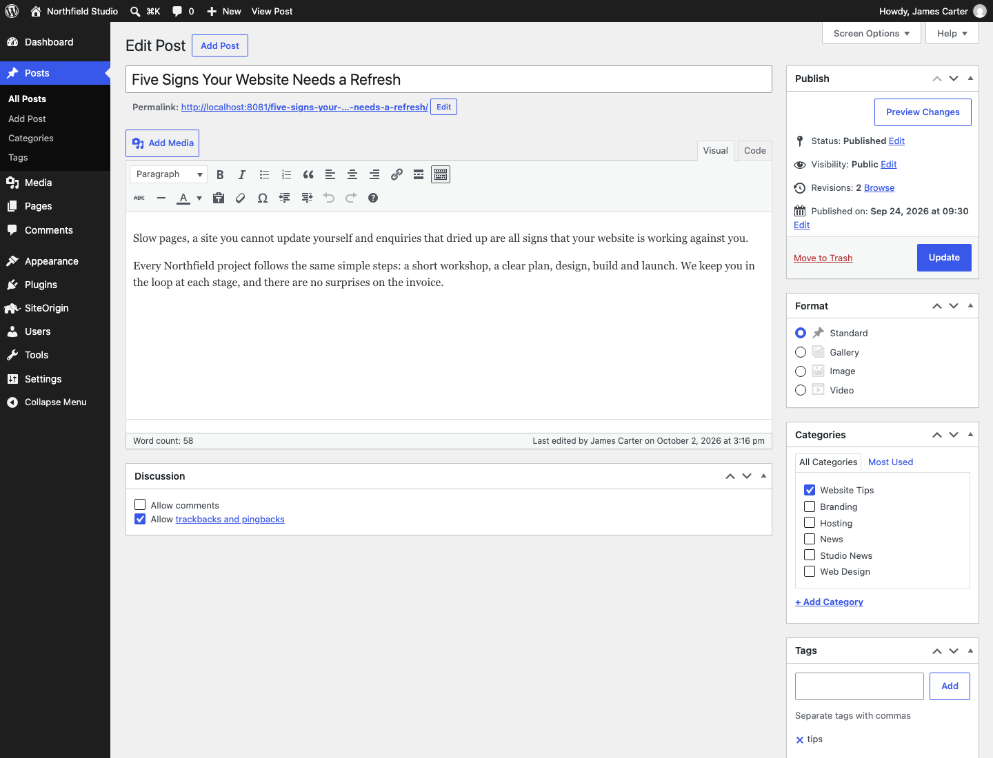 The Discussion box in the classic editor with Allow comments cleared