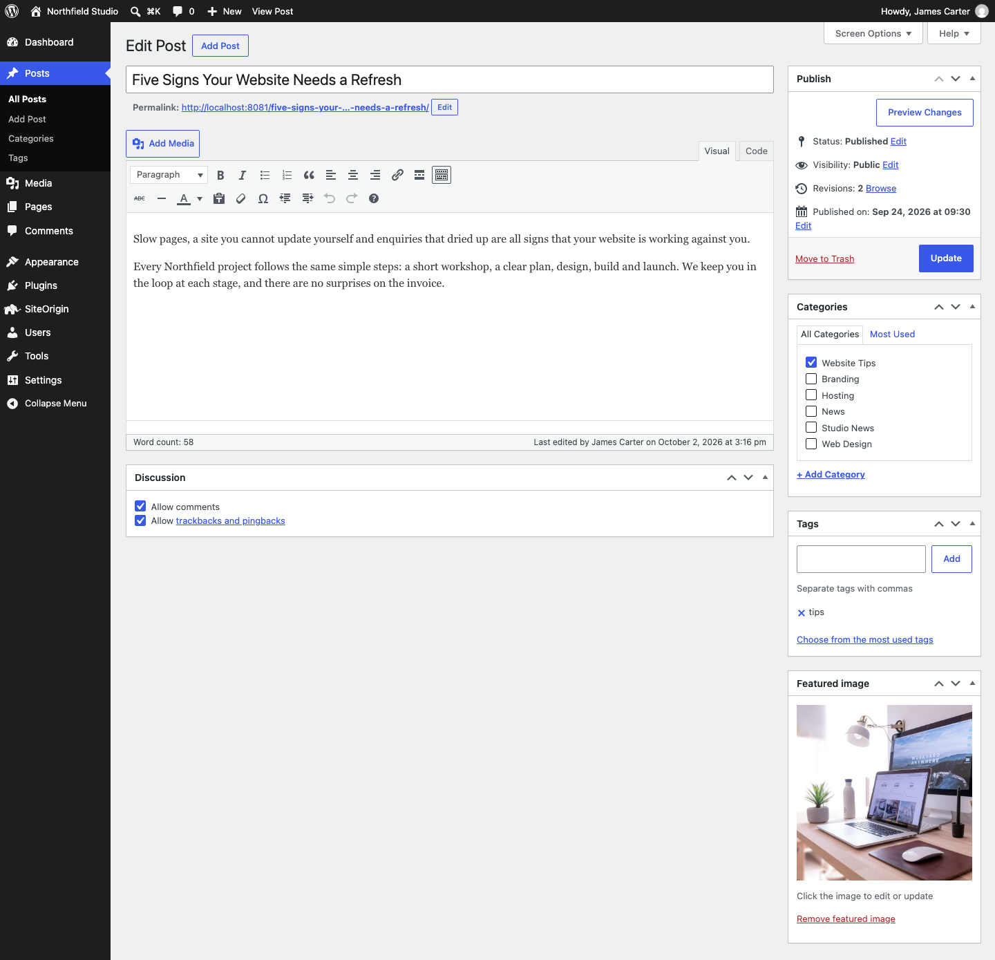 The Featured image box in the classic editor