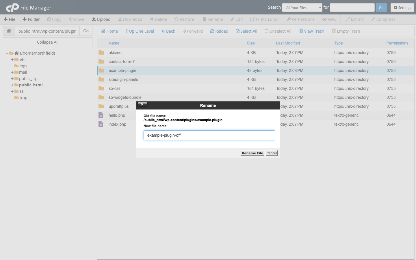 Renaming one plugin folder to turn that plugin off