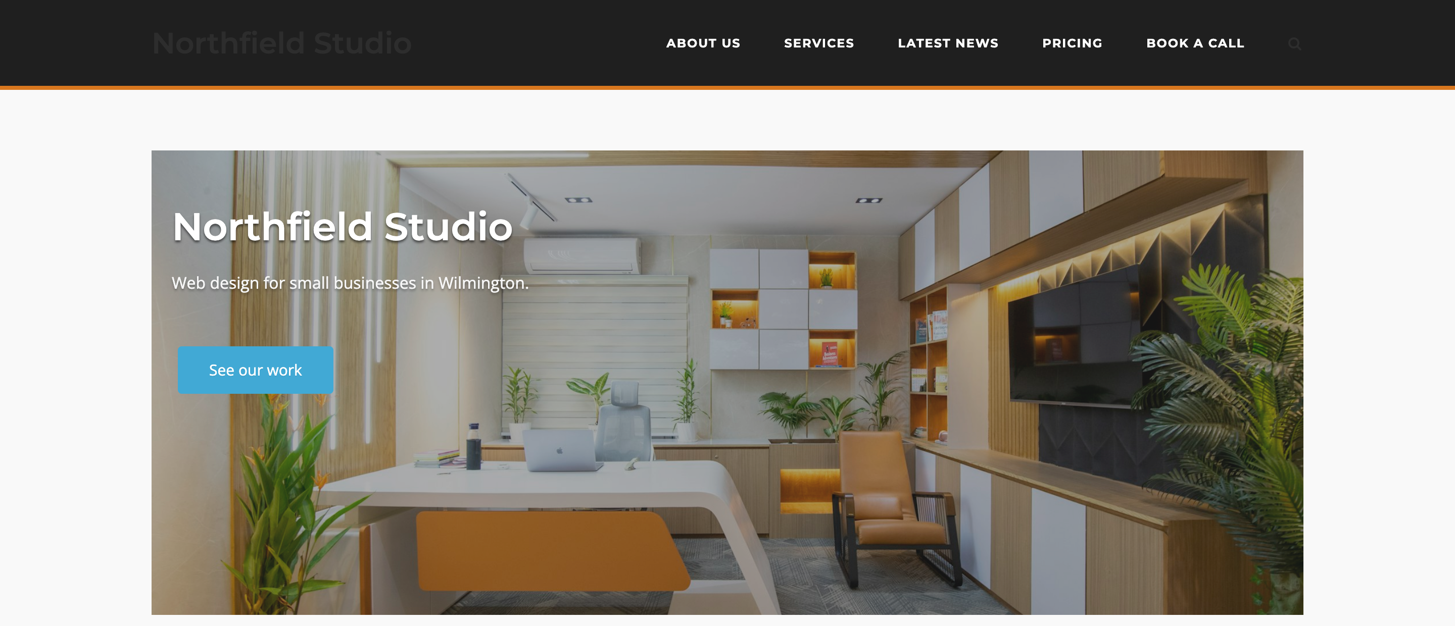 The Northfield Studio homepage with an orange line under the header
