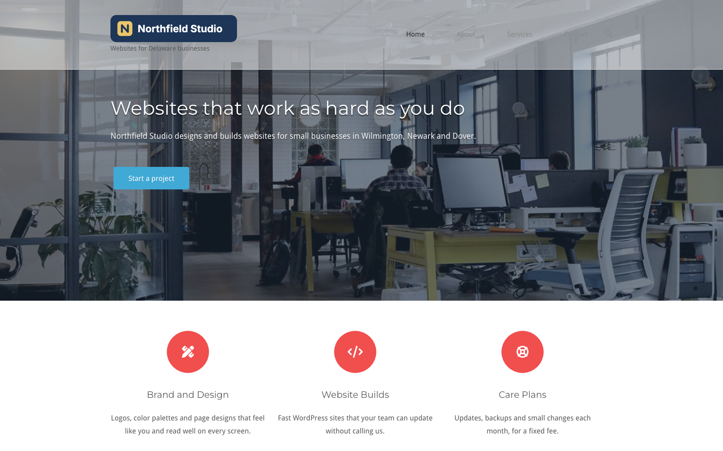 The header overlapping a dark hero image with the image showing through