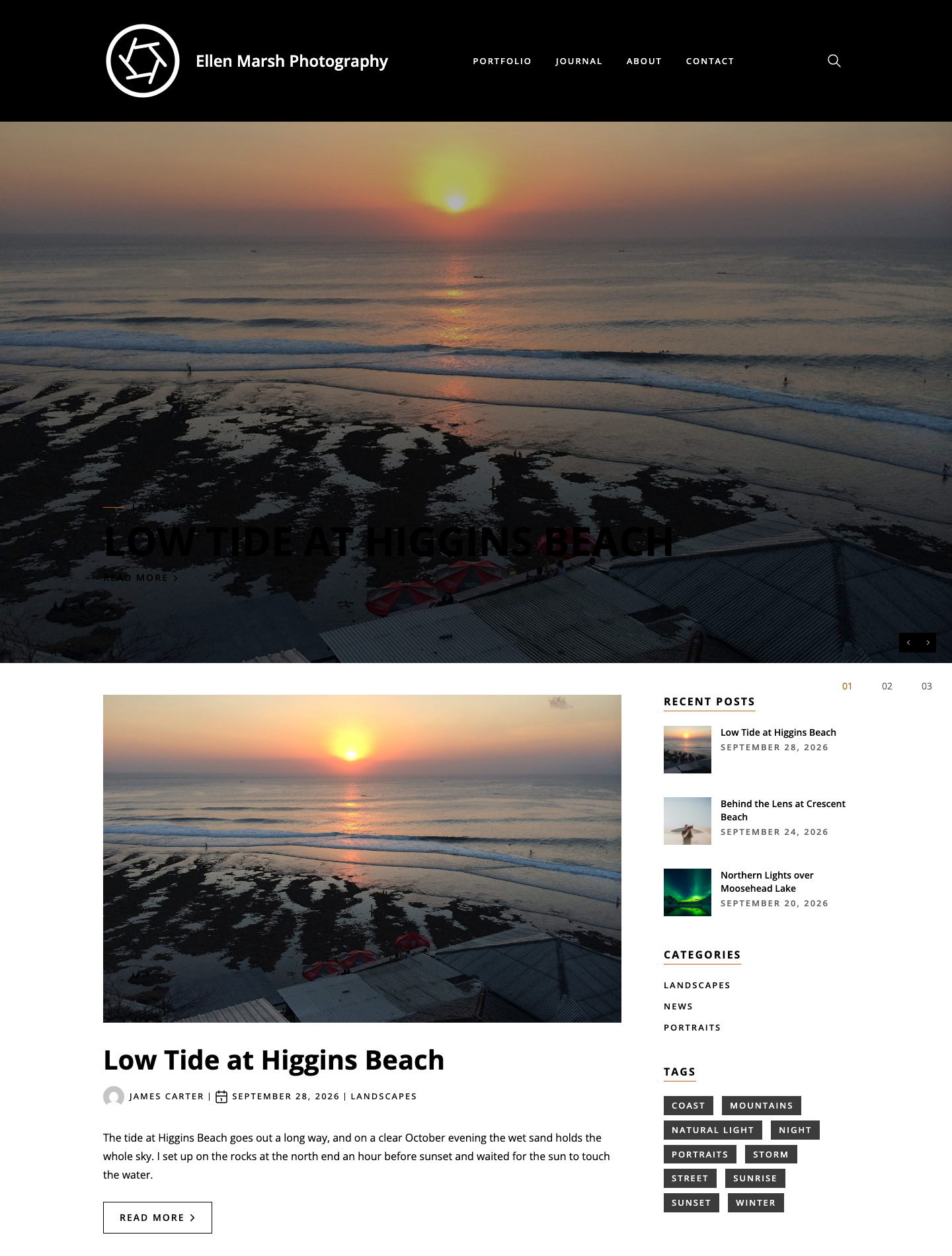 The Ellen Marsh Photography blog in Snapshot with the Posts Slider above the latest posts and the sidebar