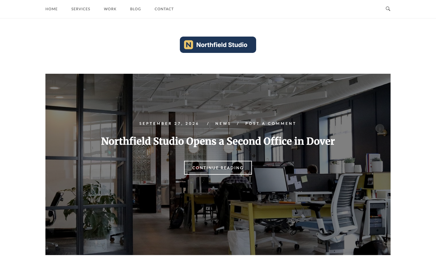 The Northfield Studio blog in SiteOrigin Unwind with the posts slider below the logo