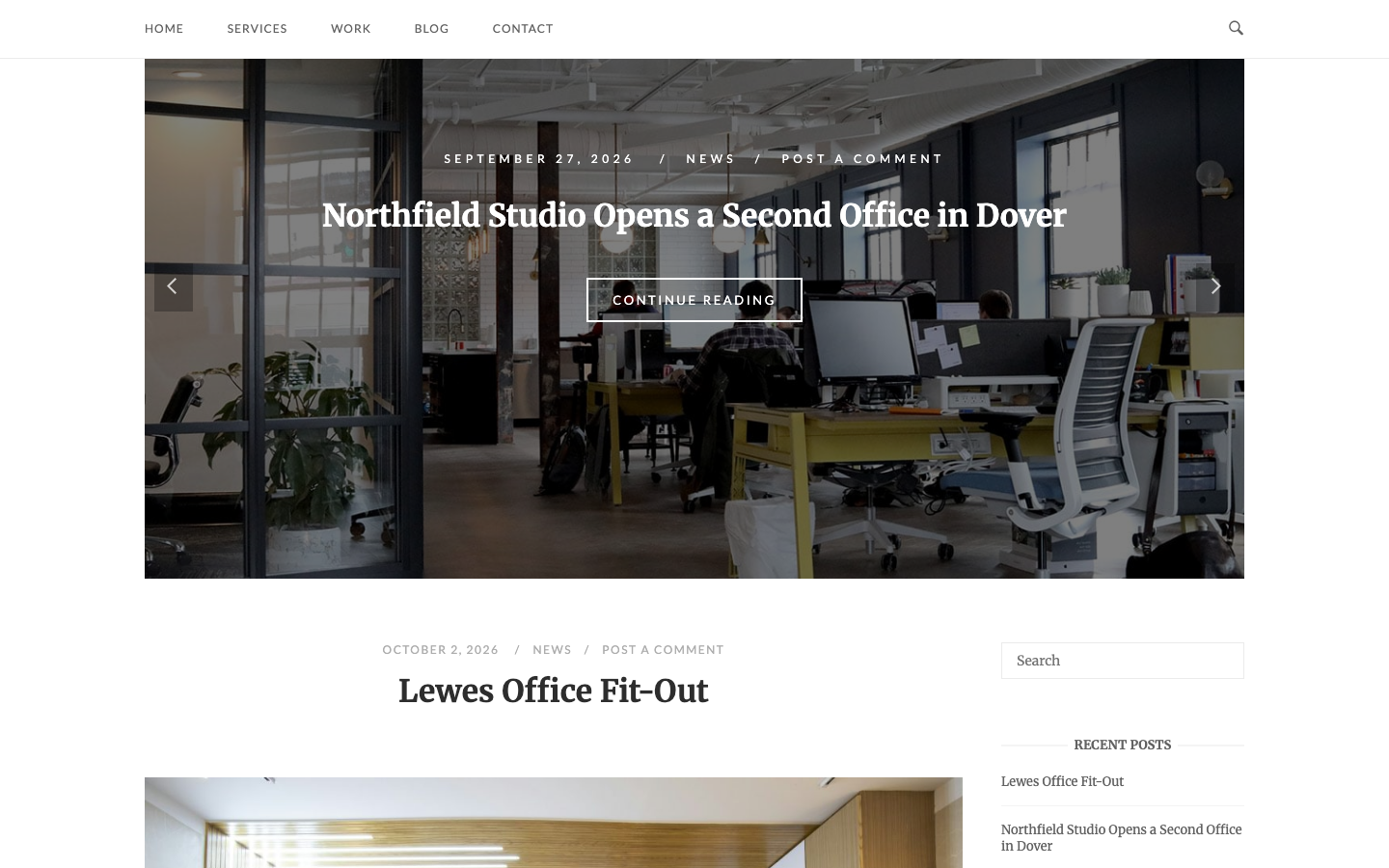 The posts slider with a featured post and its Continue Reading button